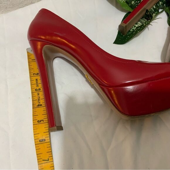 Prada | Red Patent Leather Platform Pumps Sz 37 1/2 - Picture 12 of 15